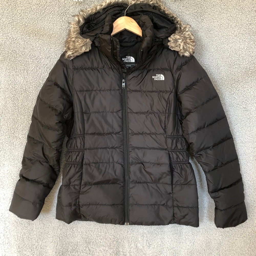 The North Face Gotham Down Jacket Black Faux Fur Hood Puffer Womens Medium